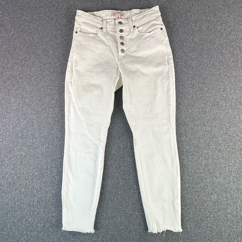 Lucky Brand Jeans Womens 8/29A Bridgette High Rise Skinny White Button Fly Hem